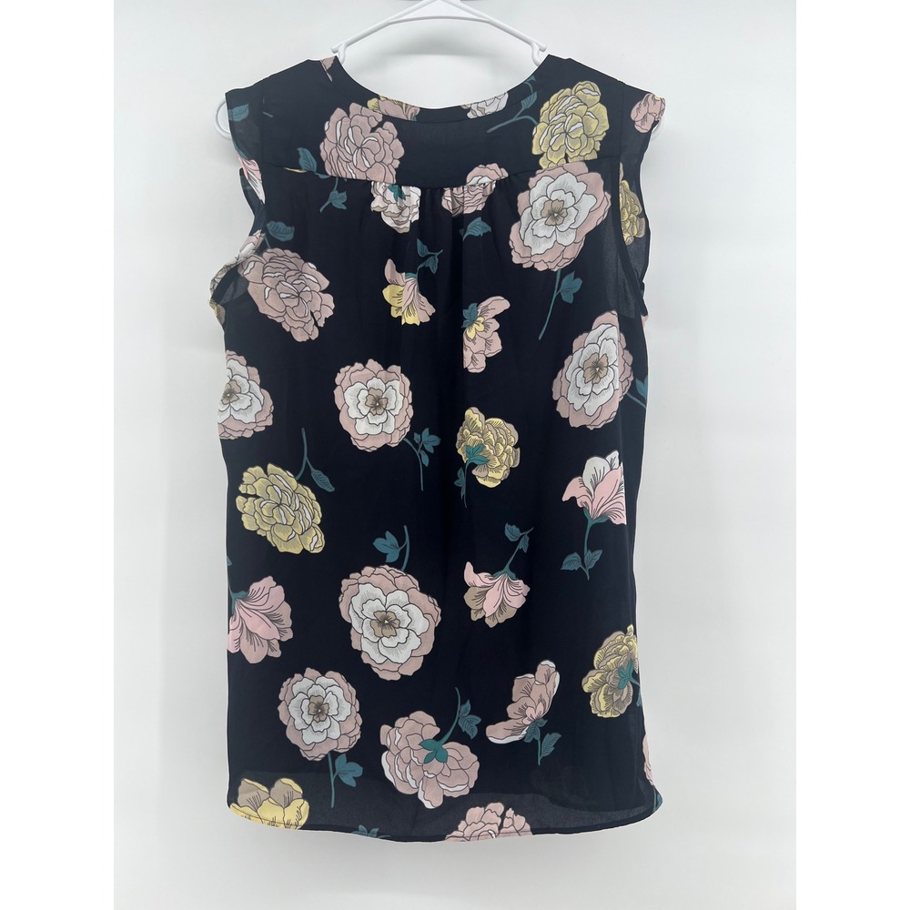 LOFT Floral Blouse Women Size M Sleeveless Ruffle Button Front Top Cottagecore